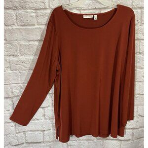 Susan Graver Liquid Knit Long Sleeve Tunic Top 1X Rusty Red Stretchy Slinky 9907